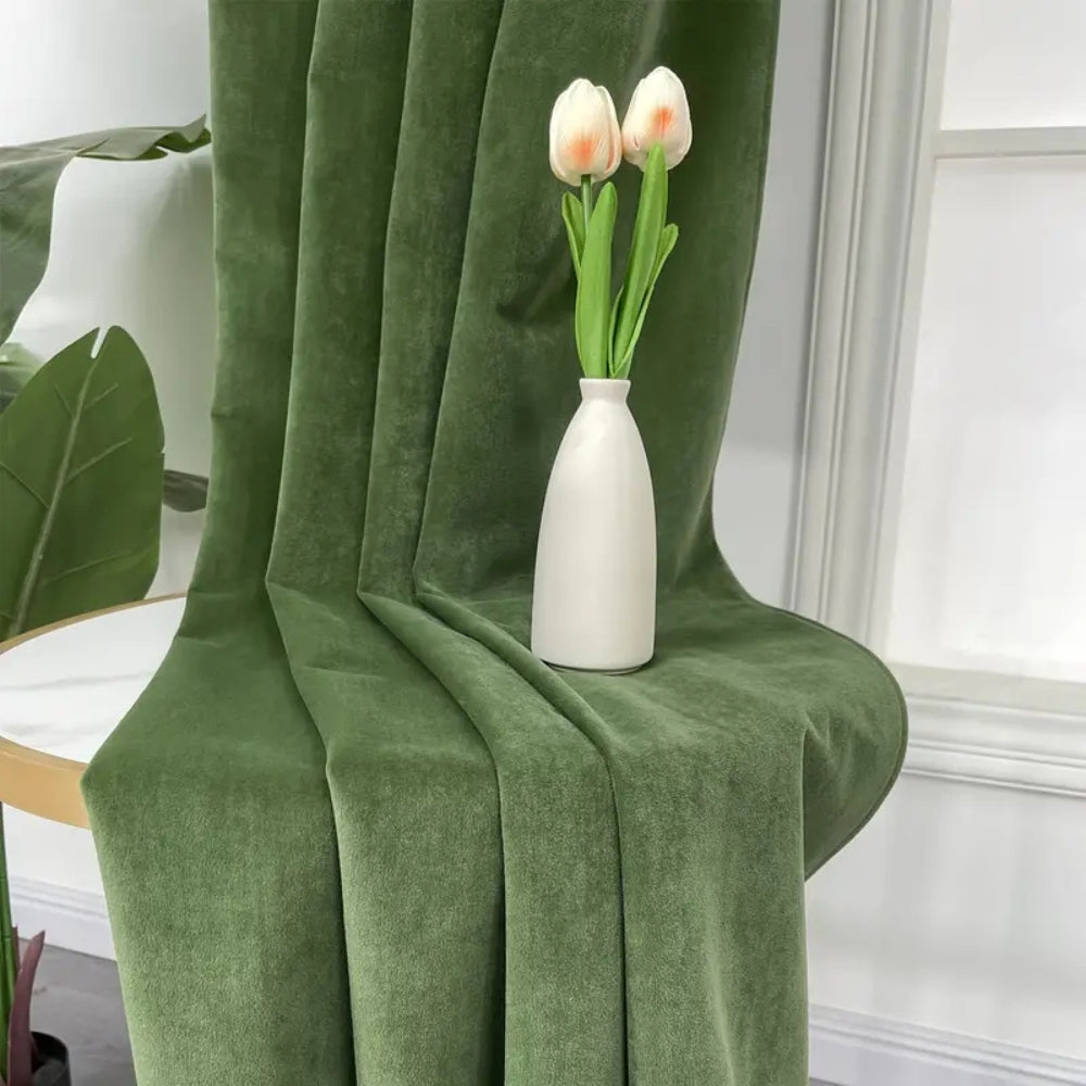 Soft Grass Green Velvet Curtain Drapes