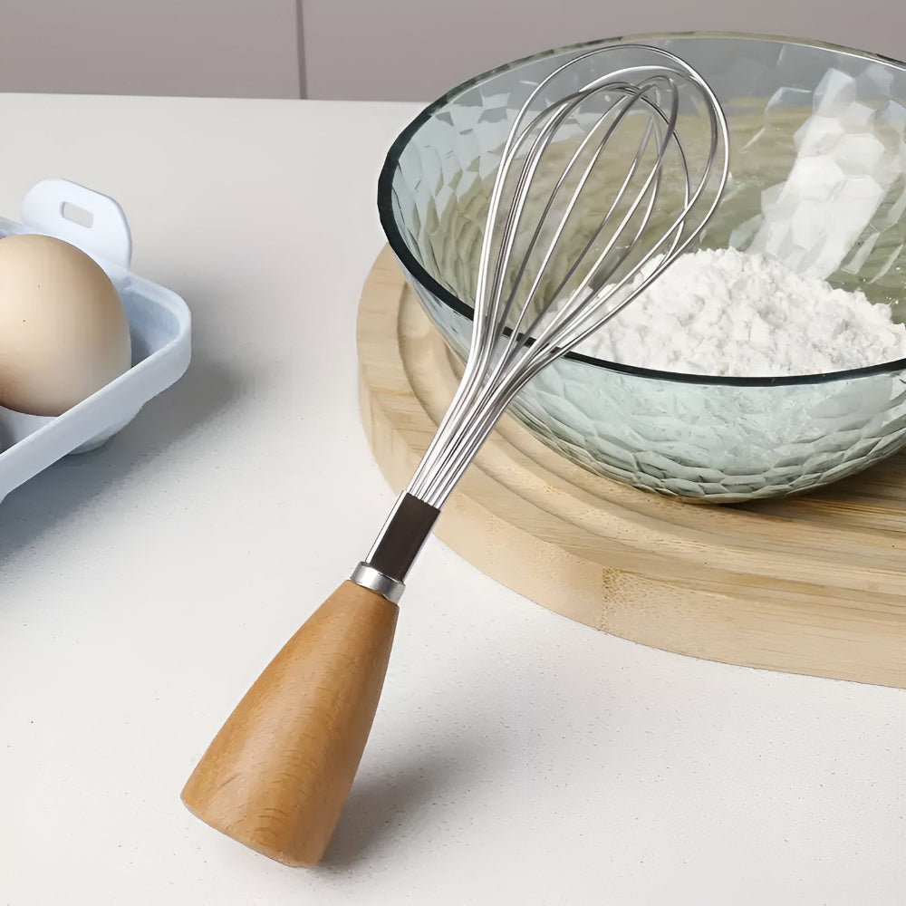 Mini Stainless Steel Whisk with Ergonomic Wooden Handle