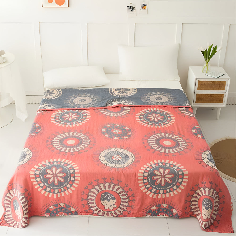 Radiant Circles Cotton Blanket - Eco-Friendly Mandala Design