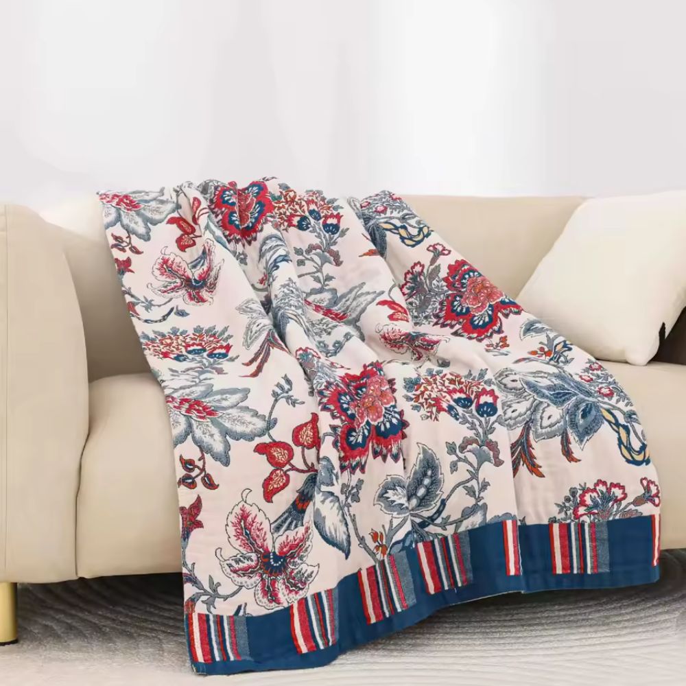 Floral Cotton Blanket for Cozy Home Decor
