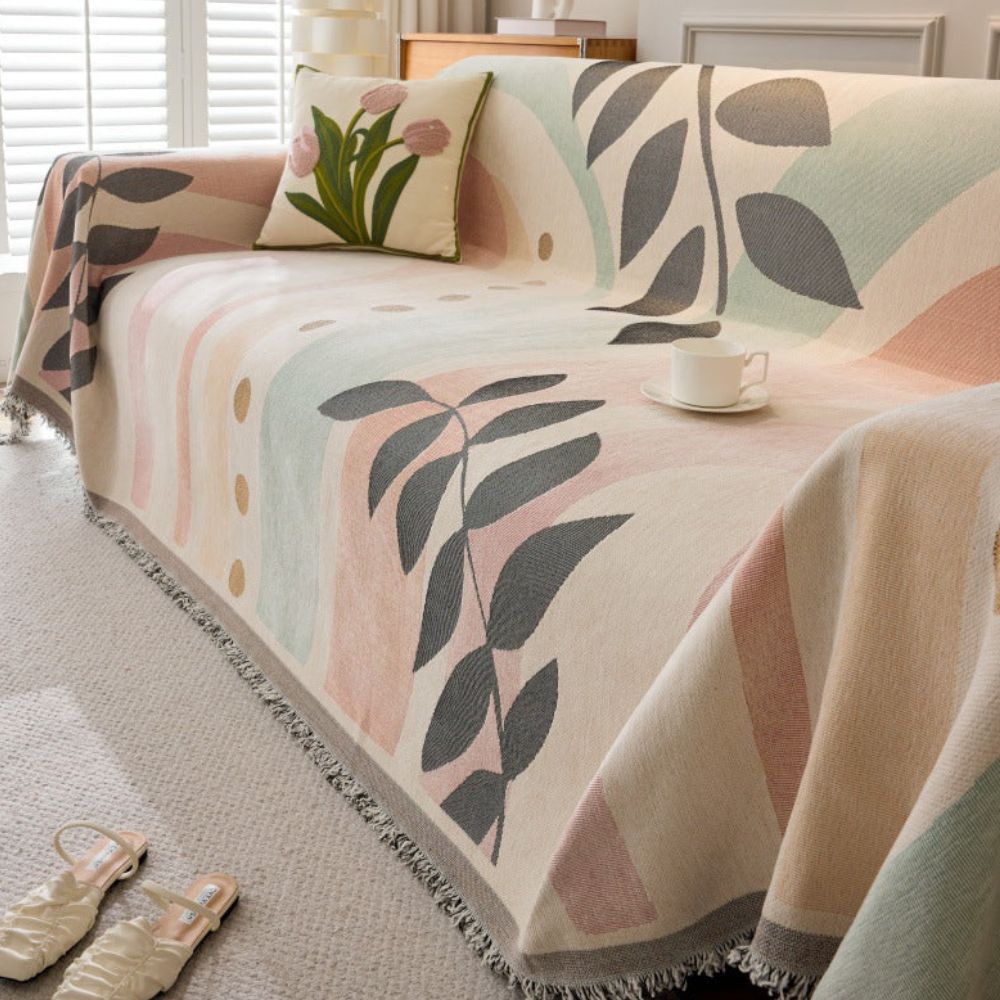 Reversible Chenille Sofa Cover with Fringe Detail