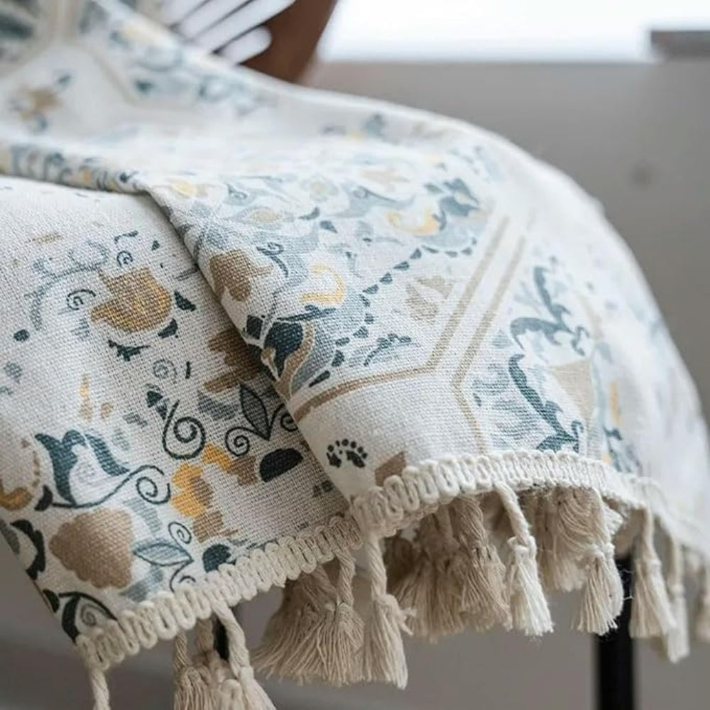 Boho Floral Tassel Curtain for Light-Filtering Privacy