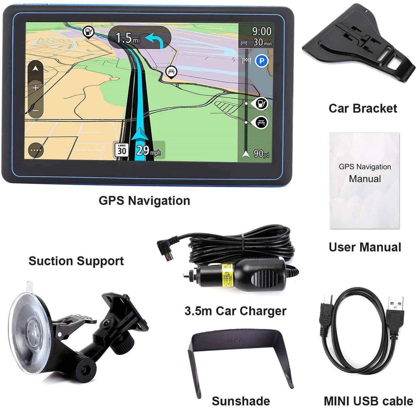7-Inch GPS Navigation System for Car and Truck with Real-Time Traffic Updates and Voice Guidance