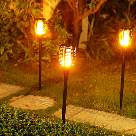 Solar Tiki Torch with Flickering Flame Effect - 42.9-Inch Outdoor Light
