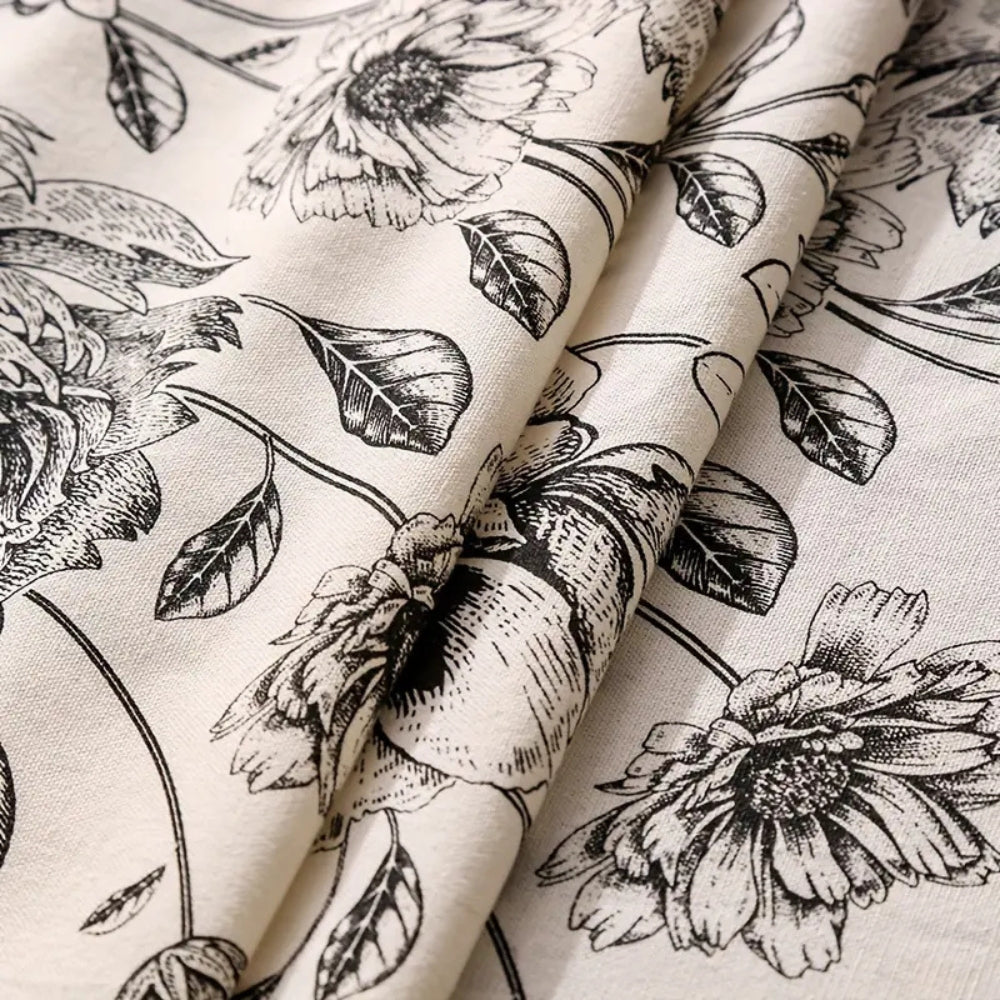 Black Floral Tasseled Tablecloth for Rustic Dining