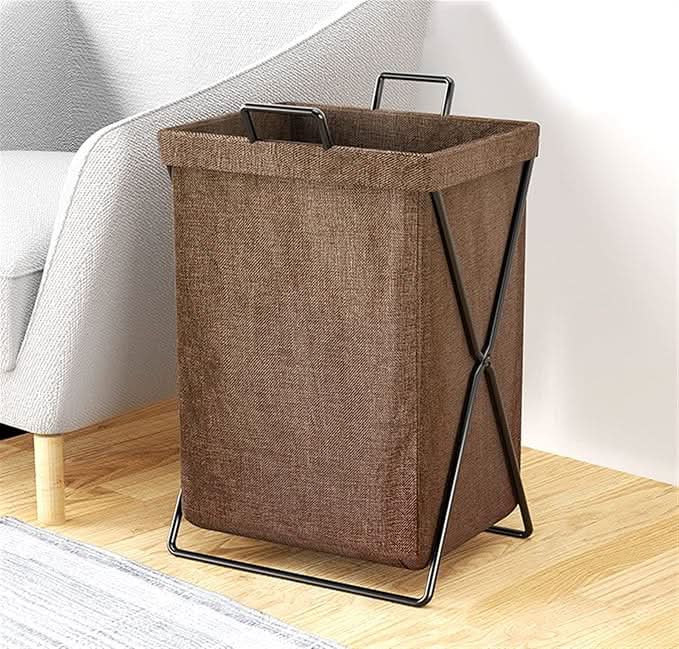 Foldable Laundry Basket with Metal Frame and Woven Fabric
