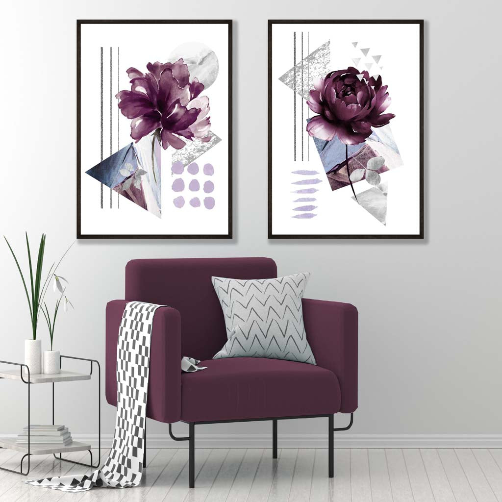 Modern Purple Flower Art Prints Set of 2