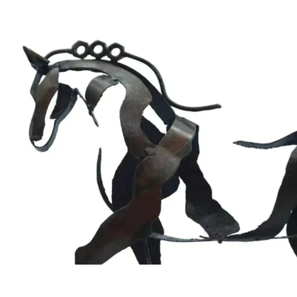 Rustic Metal Horse Sculpture - Hand-Painted Abstract Art