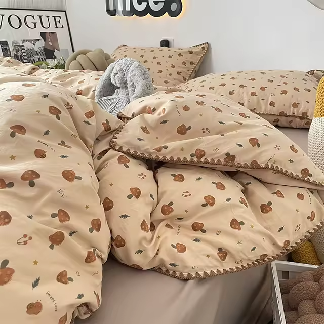 Mushroom Print Bed Linen Set - Duvet Cover and Pillowcase