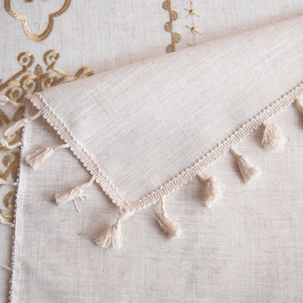Embroidered Ivory Tablecloth with Jacquard Detailing