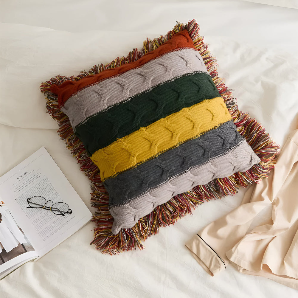Colorful Cable Knit Cushion in Warm Autumn Hues