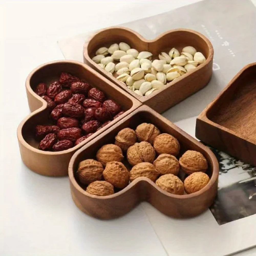 Heart-Shaped Solid Nut Wood Snack Trays - Set of 4