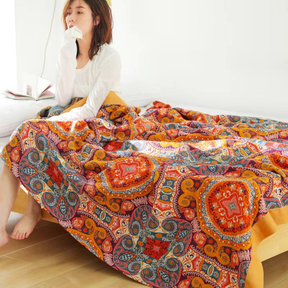 Cooling Boho Reversible Blanket with Cotton and Cooling Fibers