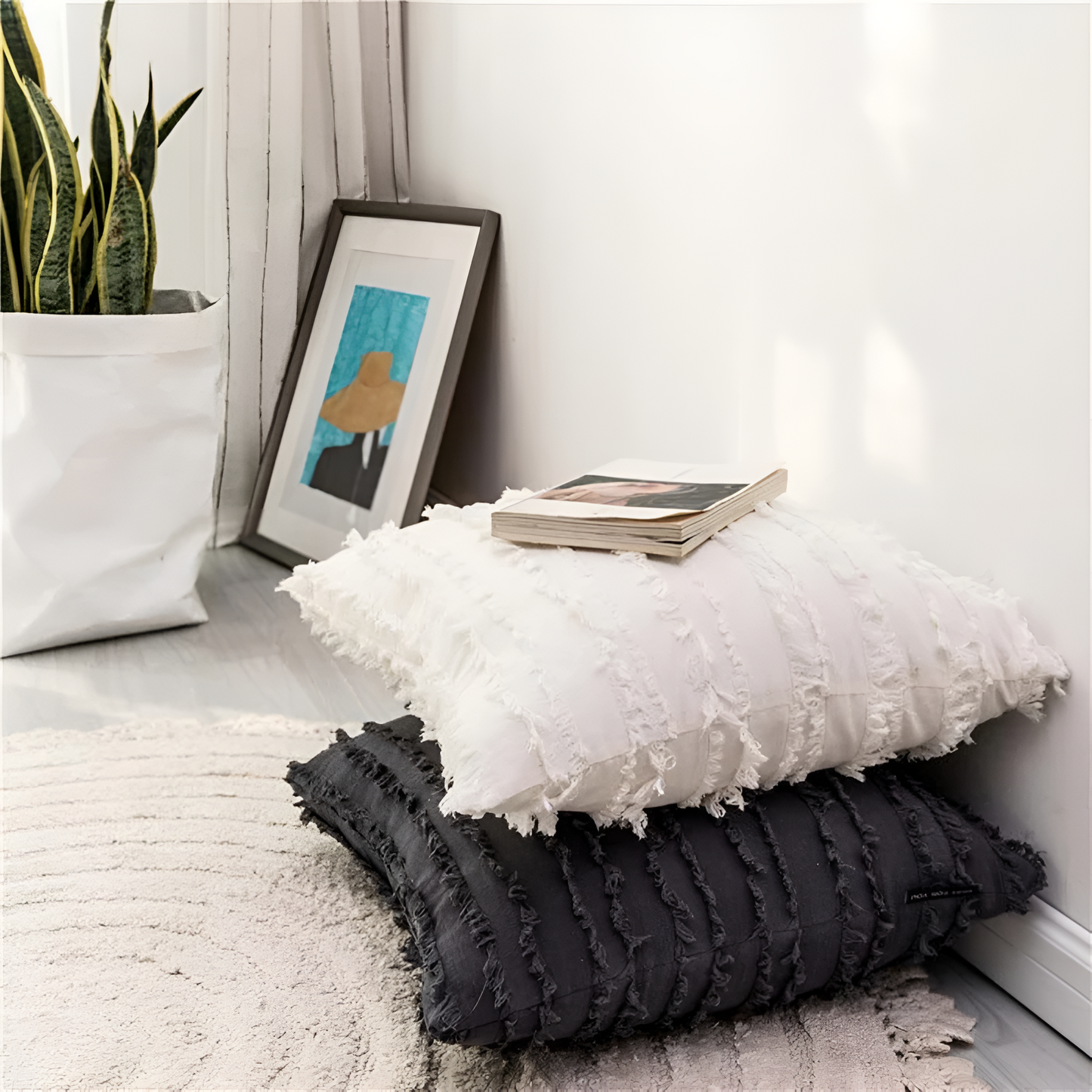 Bohemian Fringe Cushion Cover with Geometric Embroidery