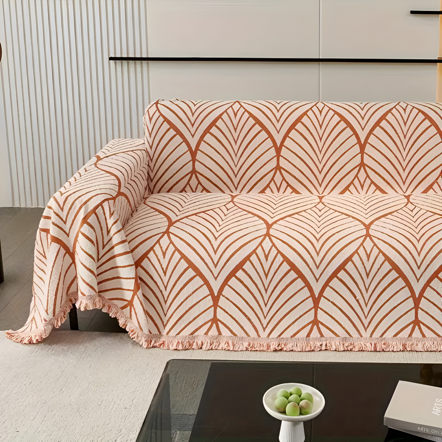 Modern Maple Leaf Microfiber Sofa Cover with Tassels