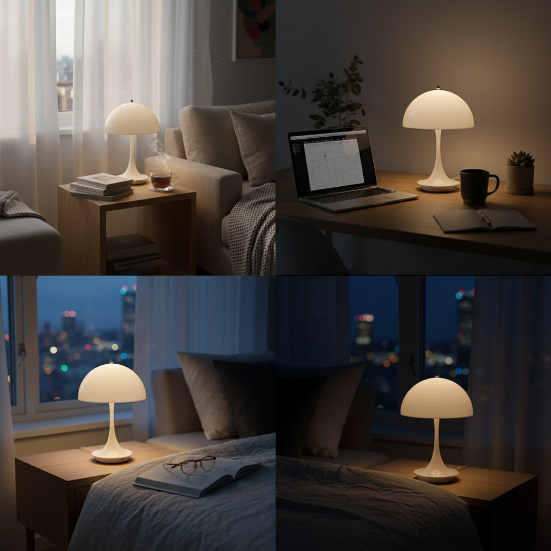 Wireless Rechargeable LED Table Lamp with Dome Shade