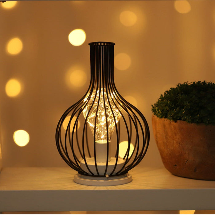 Bottle-Shaped Metal Cage Bedside Lamp with LED Fairy Light