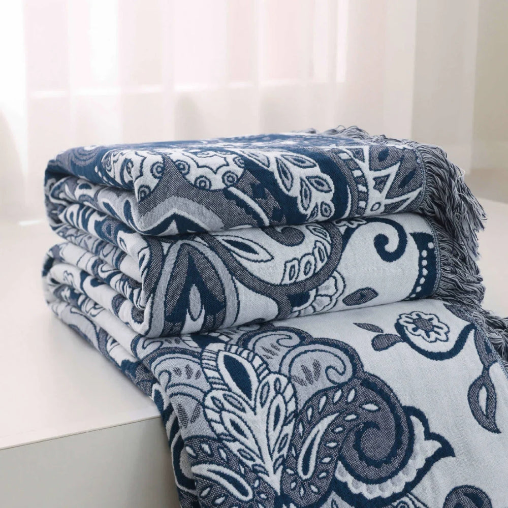 Paisley Pattern Cotton Blanket with Tassels