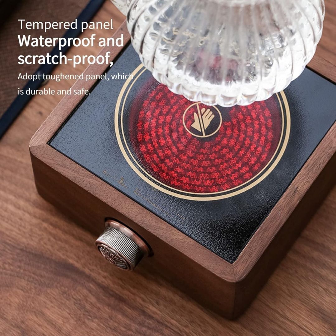Elegant Walnut Tea Warmer with Adjustable Temperature Control
