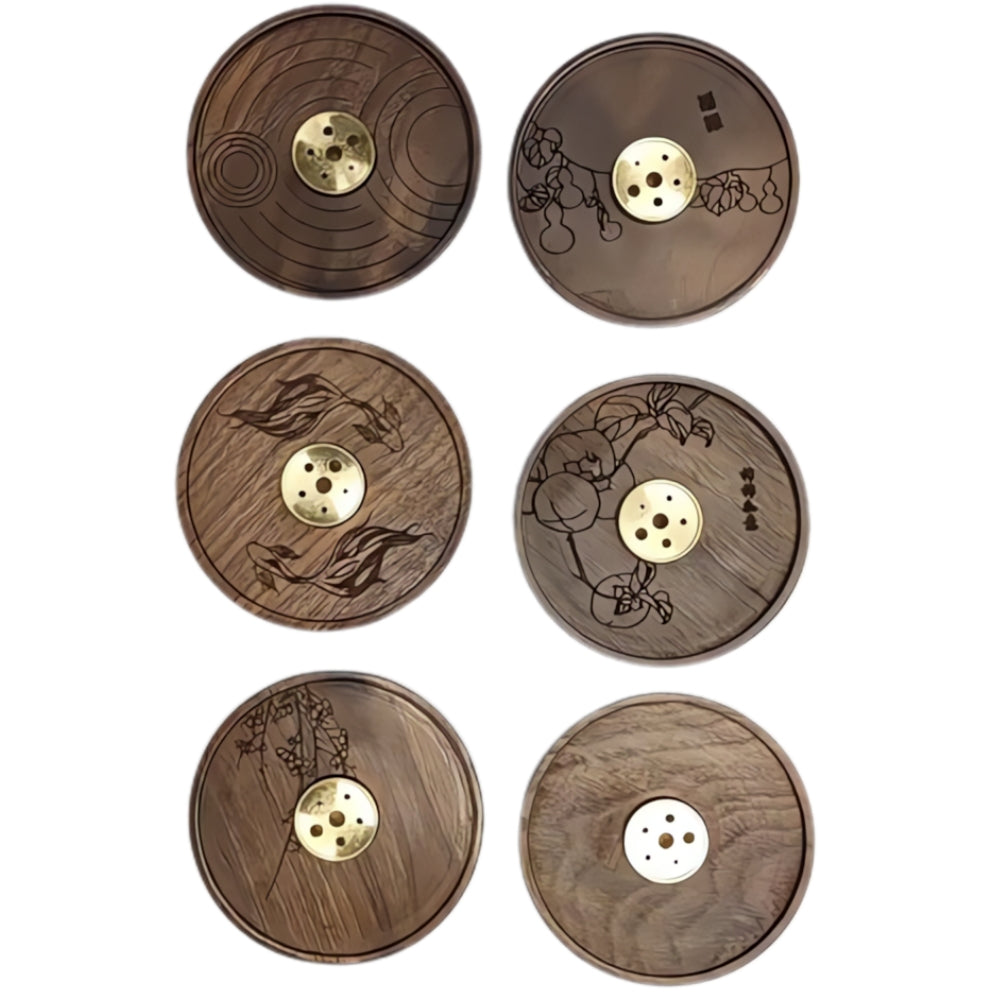 Round Wooden Incense Holder with Copper Insert