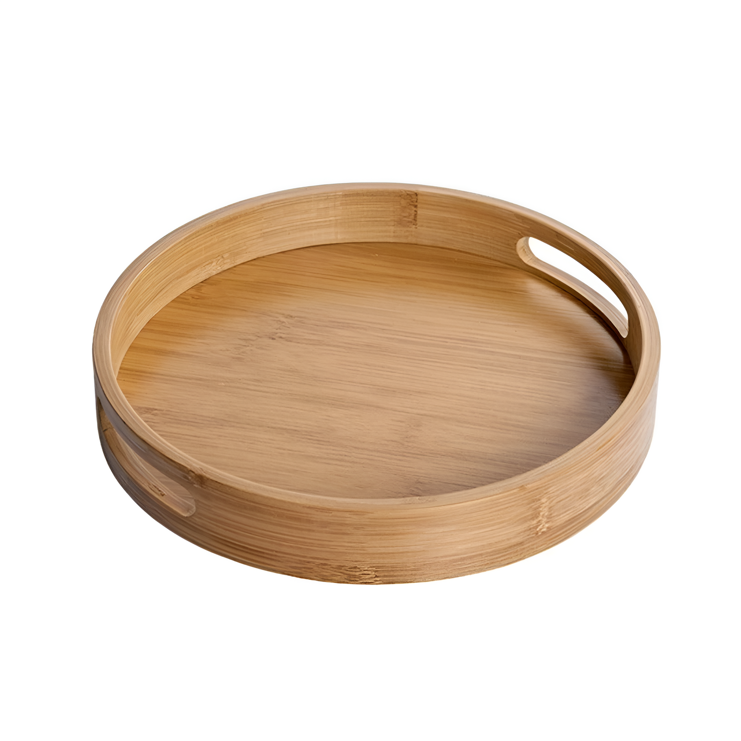 Eco-Friendly Bamboo Round Serving Tray with Handles