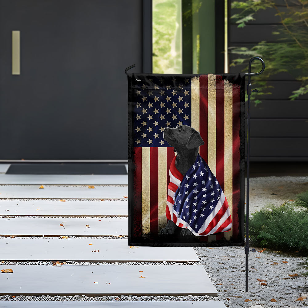 Black Labrador Retriever American Flag Canvas Garden Flag