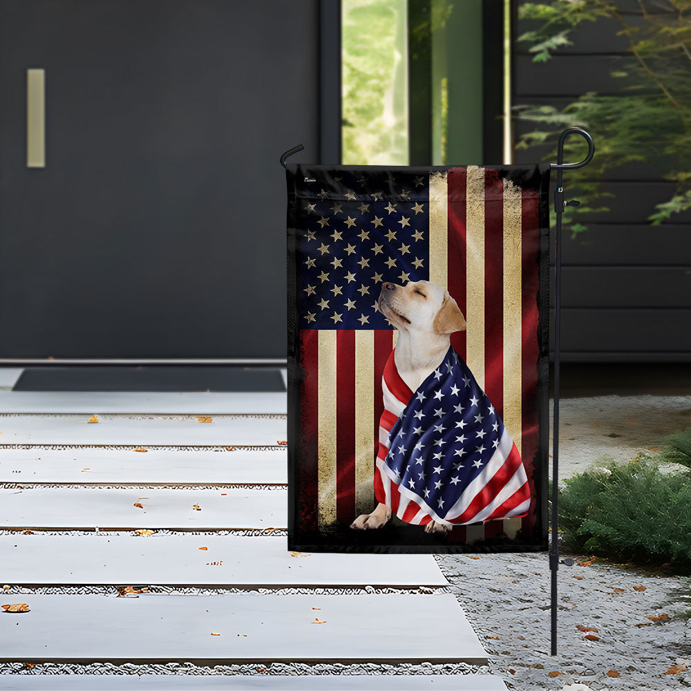 Double-Sided Yellow Labrador Retriever Flag with American Patriot Design