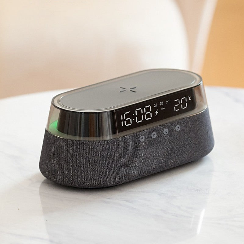 Wireless Charging Alarm Clock Bluetooth Speaker with Night Light and Temperature Display