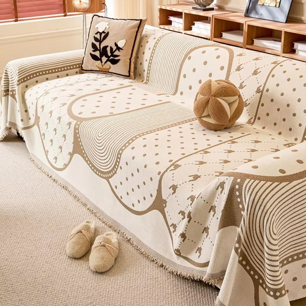 Asymmetrical Chenille Sofa Cover with Polka Dots