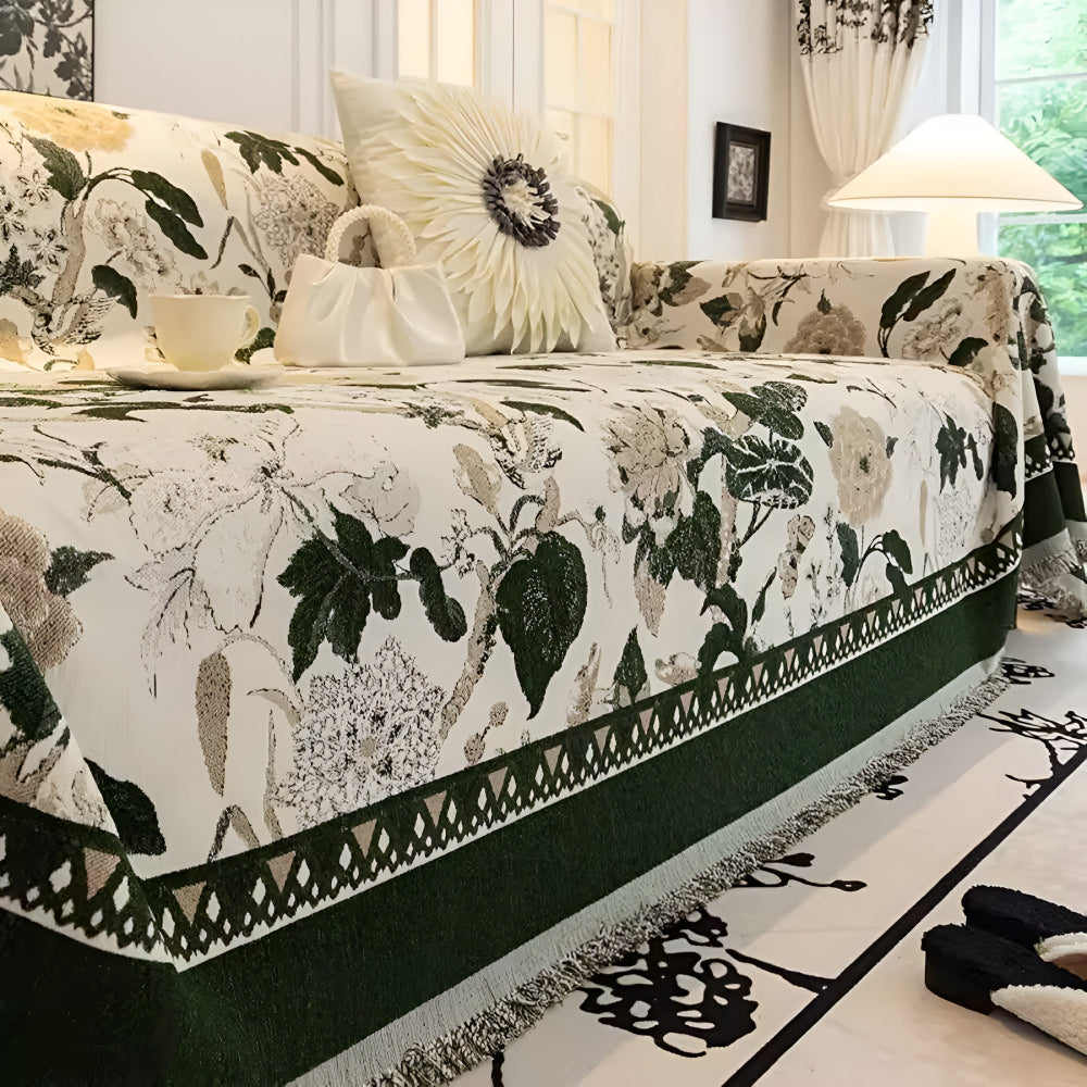 Jacquard Floral Sofa Cover in Autumn Vines Design