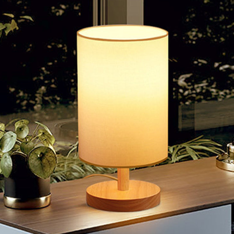 Japanese Wood Table Lamp with Fabric Shade, 1-Light Design