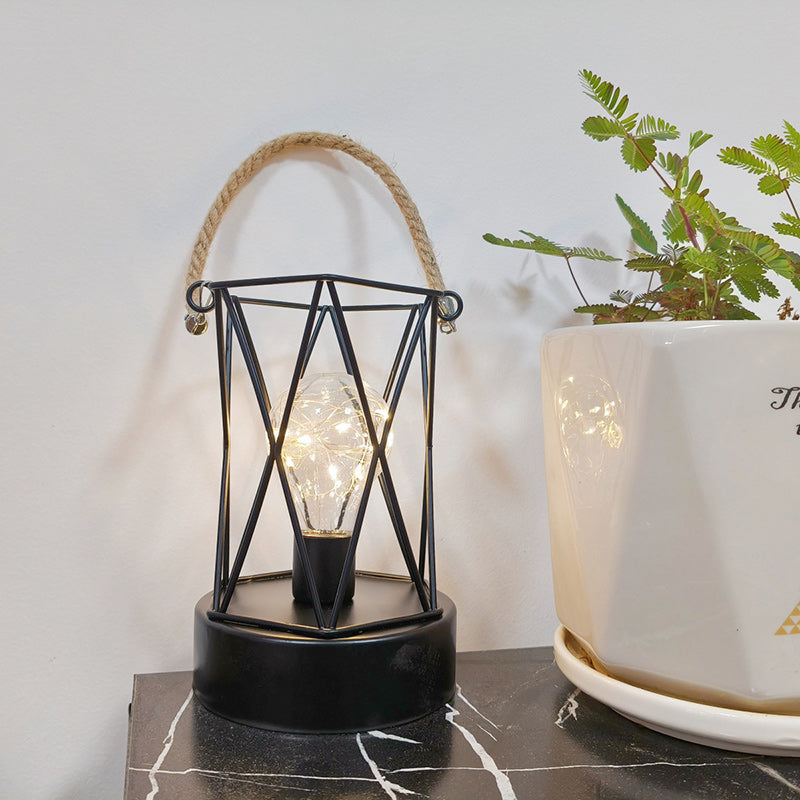 Modern Minimalist Iron LED Table Lamp - Square Round Design, Black