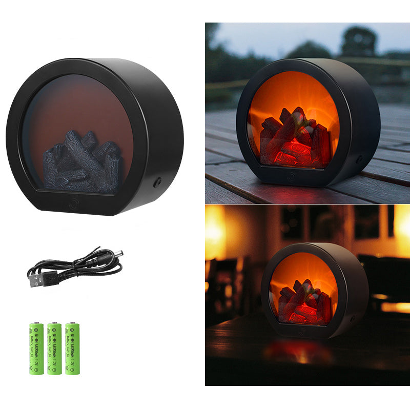 Contemporary Retro LED Table Lamp with Simulated Flame, Battery Operated