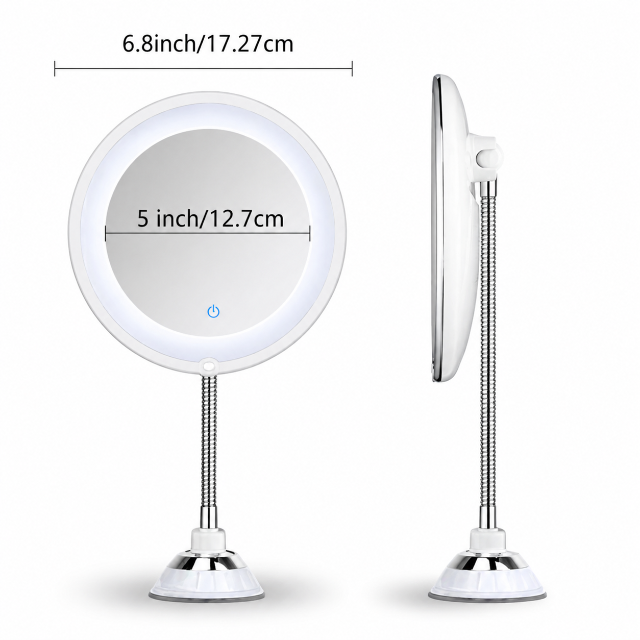 LED Magnifying Bathroom Mirror with Flexible Arm and Suction Mount