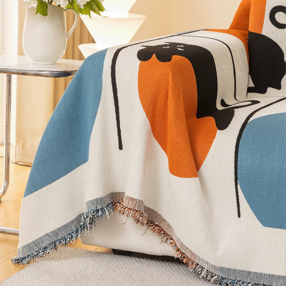 Woven Cat Print Sofa Cover in Ultra-Soft Chenille