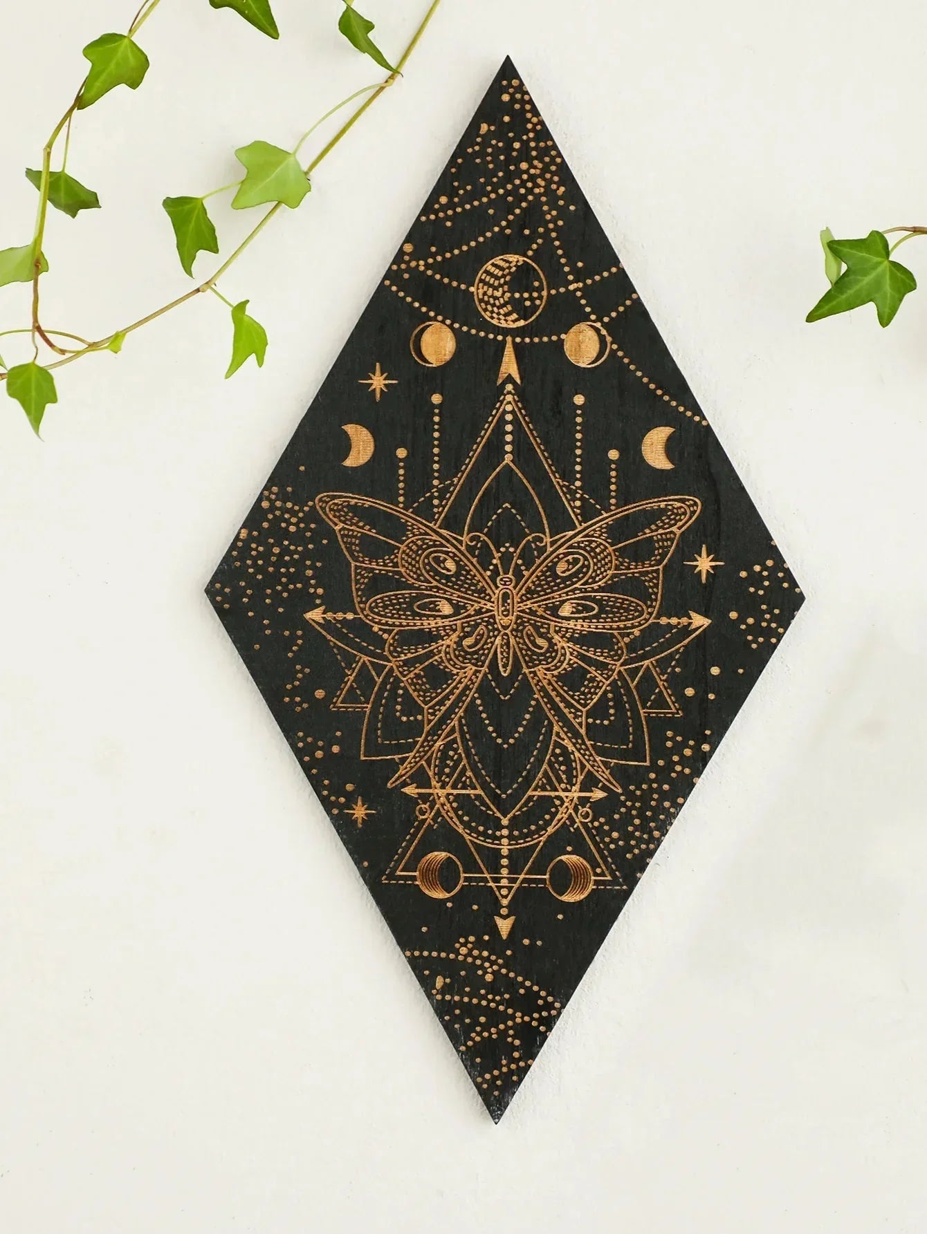 Black Wooden Moon Phases Wall Art Boho Decor