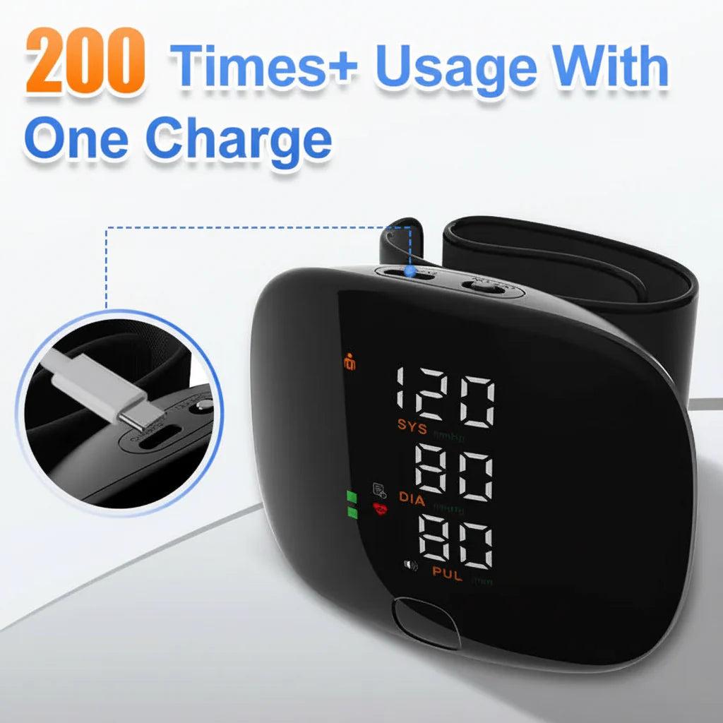Digital Wrist Blood Pressure Monitor with USB Rechargeable Battery and Voice Function