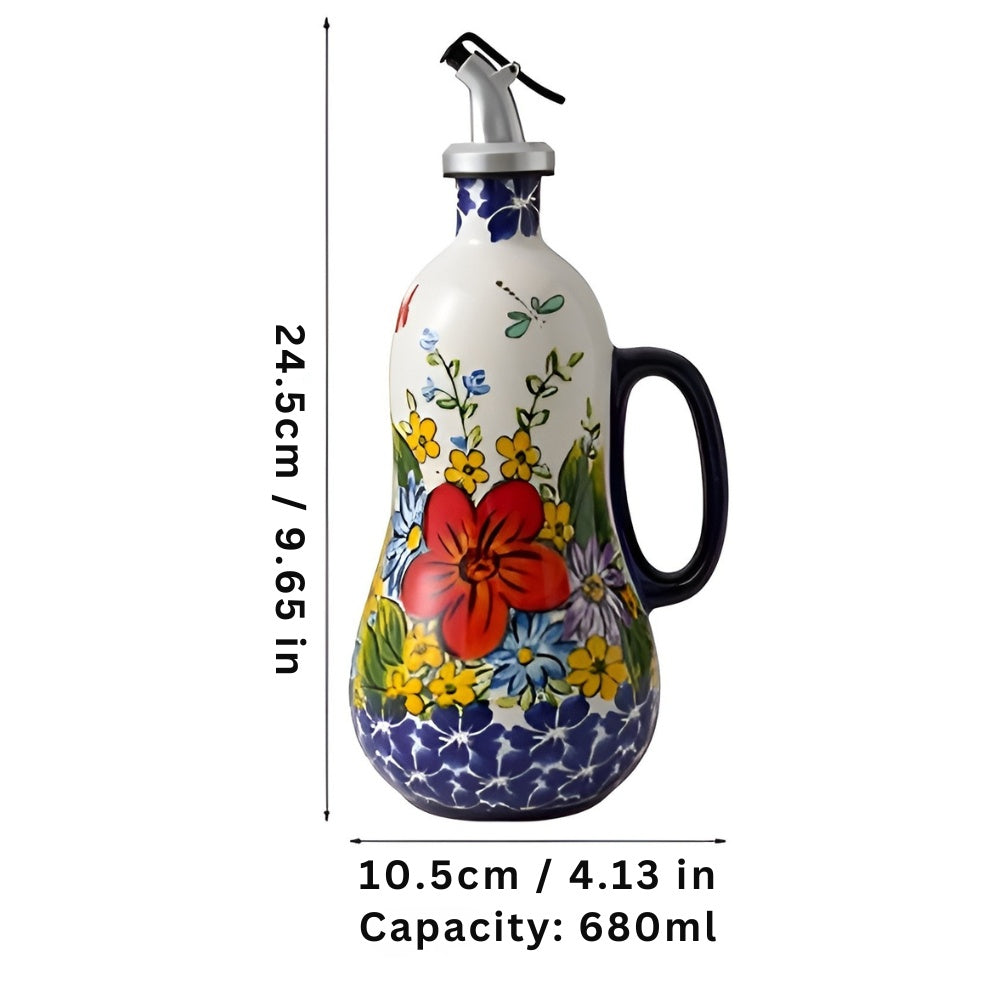 Hand-Painted Floral Ceramic Oil Dispenser