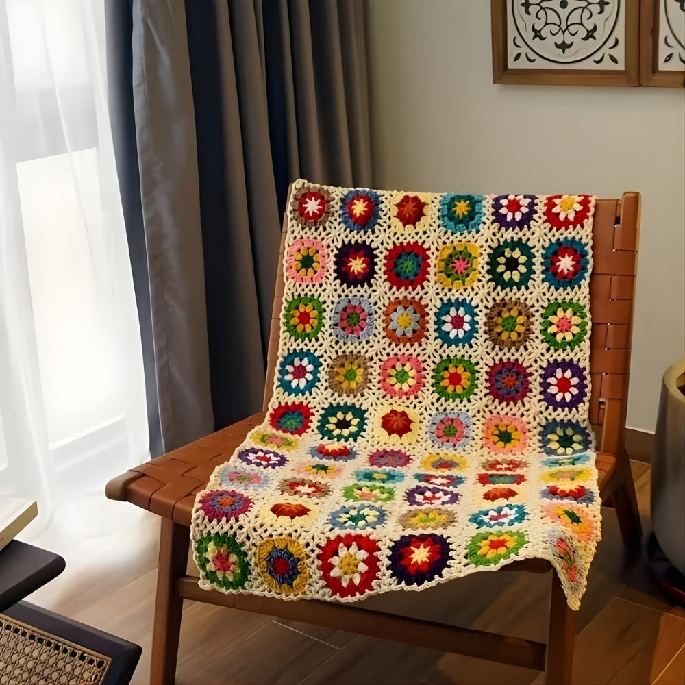 Handmade Crochet Flower Blanket with Soft Texture