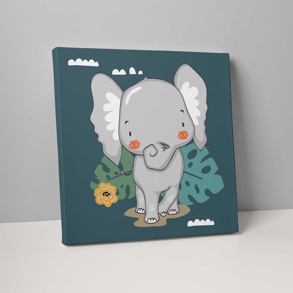 Boho Elephant Canvas Wall Art in Turquoise and Gray