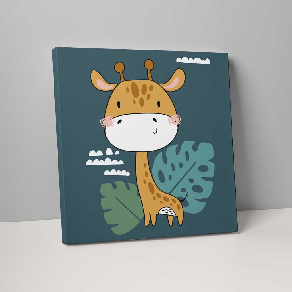 Boho Giraffe Canvas Wall Art in Turquoise and Yellow