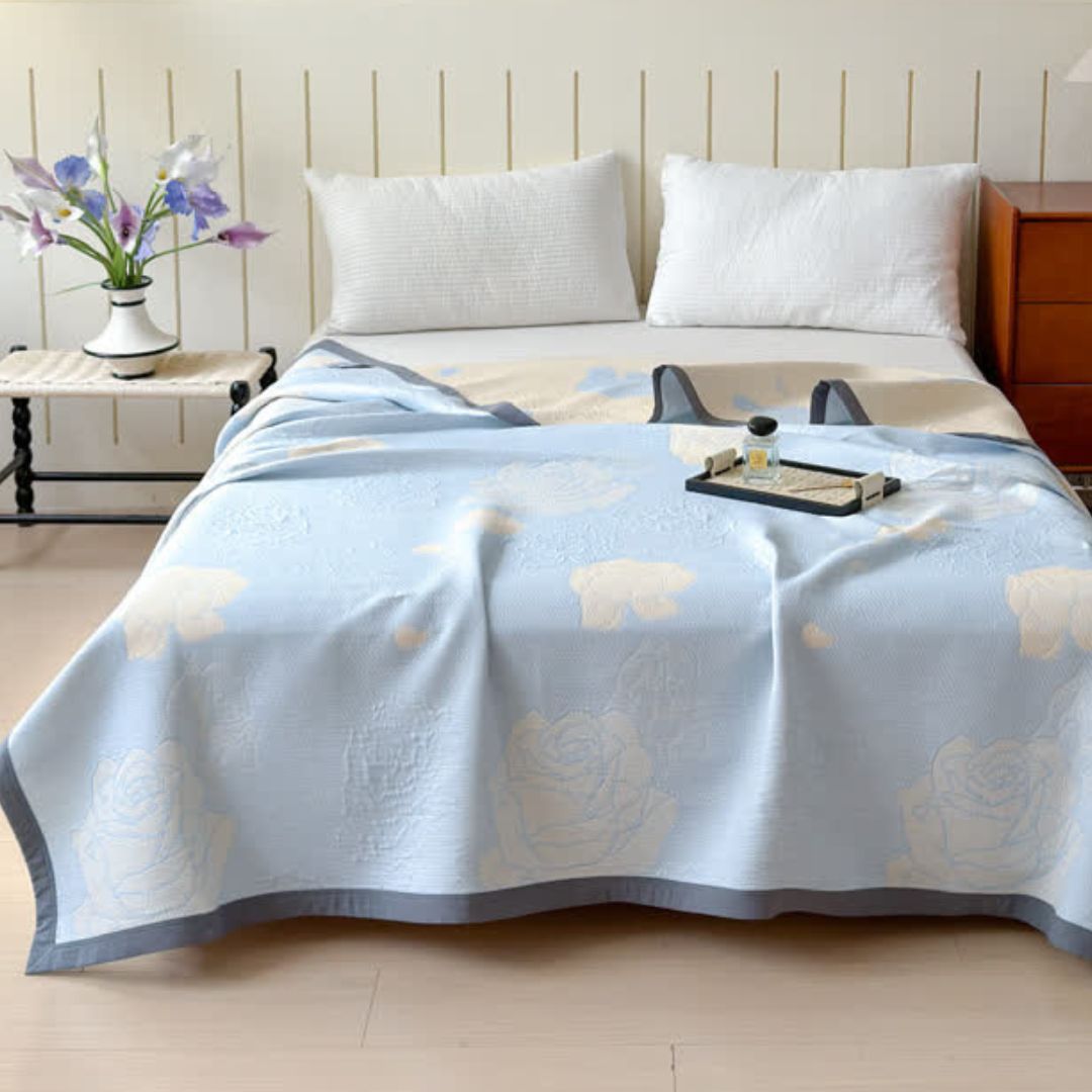 Reversible Blue Floral Cotton Blanket