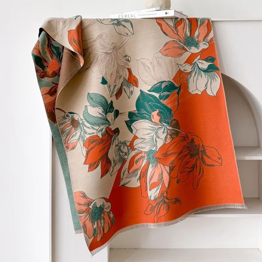 Reversible Floral Microfiber Shawl Wrap
