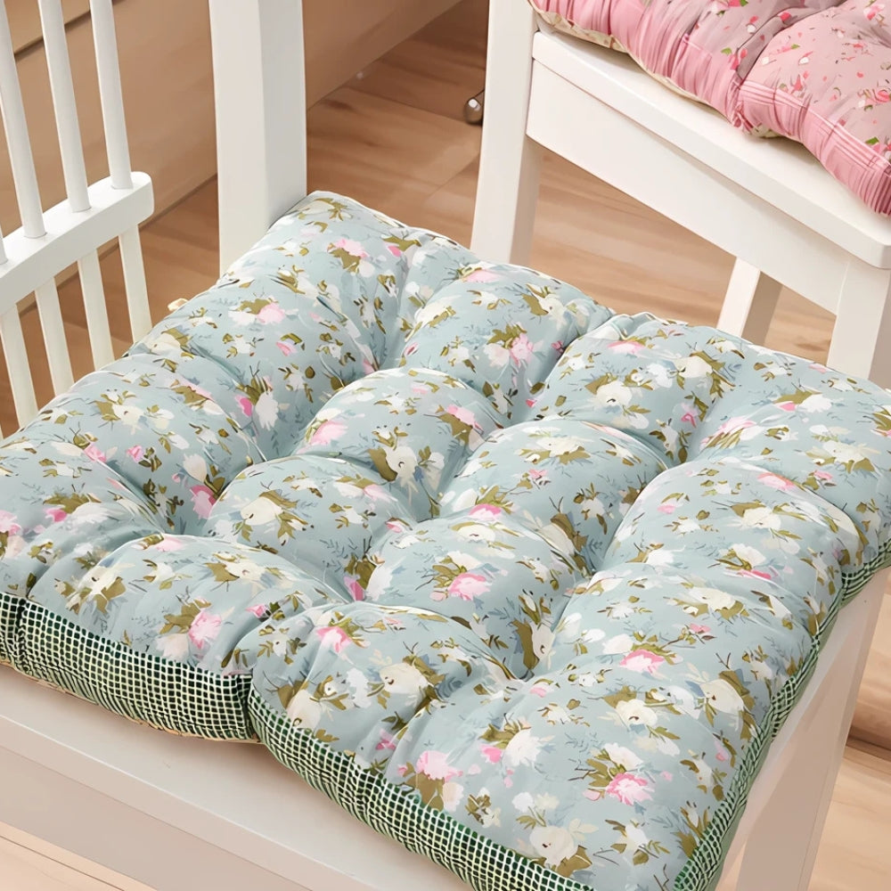 Thick Boho Floral Seat Cushion with Non-Slip Ties