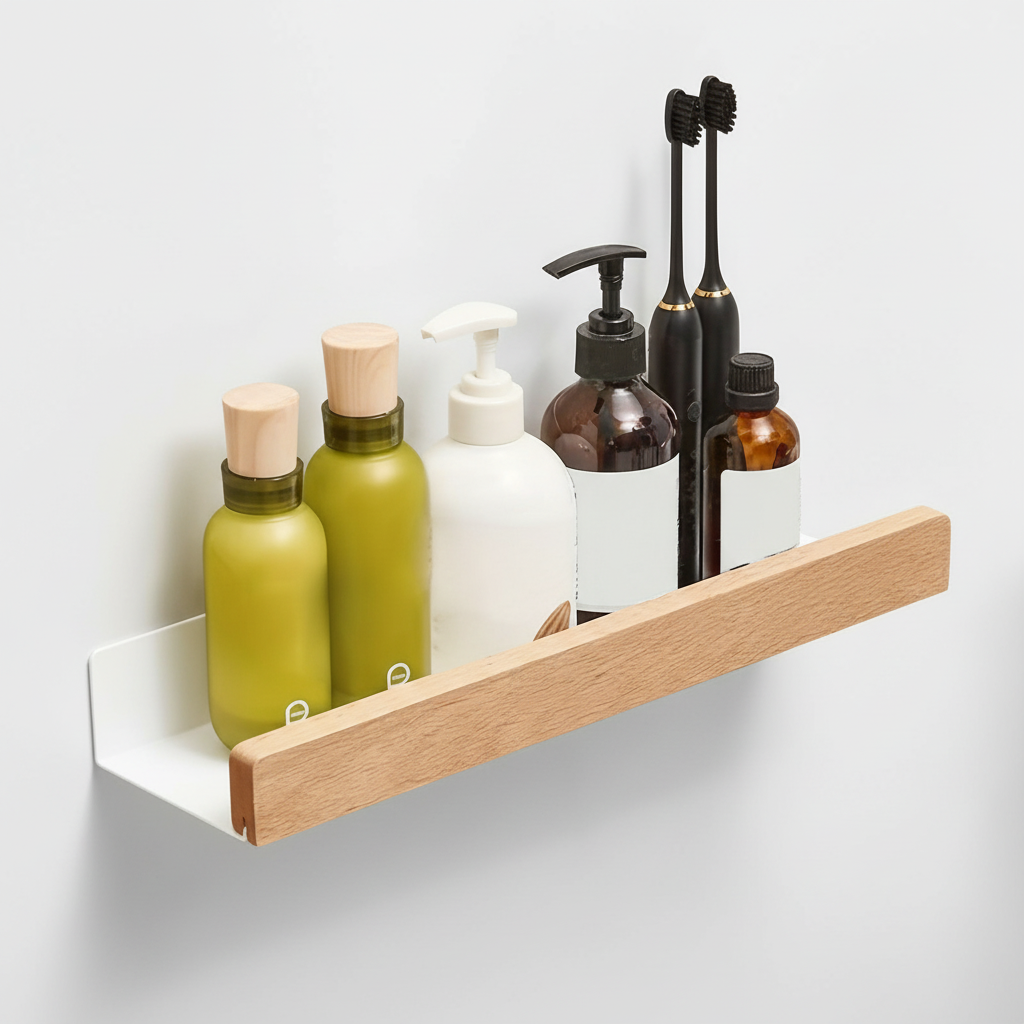 Drill-Free Plastic Shower Shelf for Shampoo and Care Products