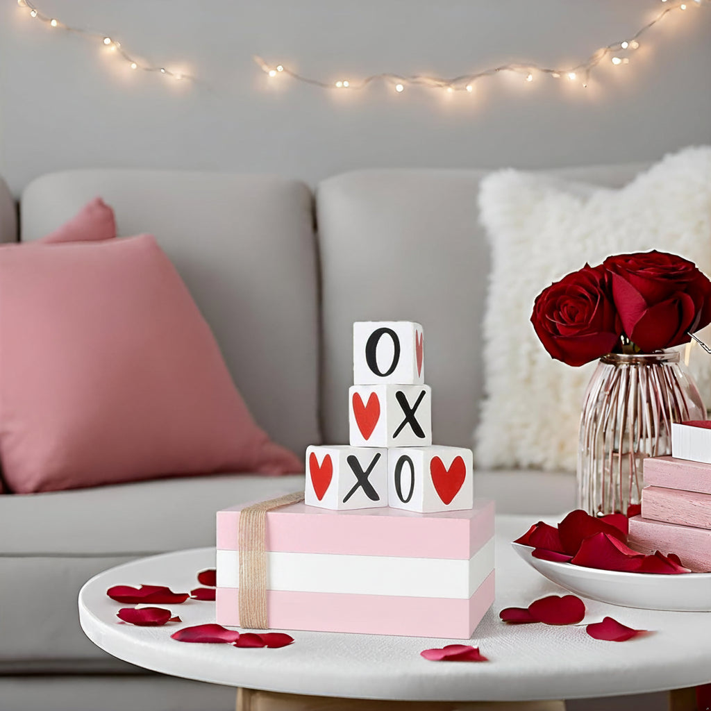 Wooden Valentine's Day Book Stack with XOXO Signs