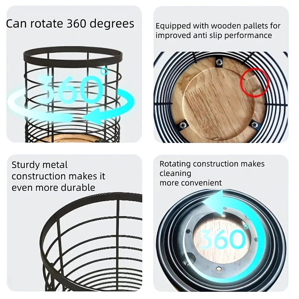 360-Degree Rotating Kitchen Utensil Holder with Wooden Base