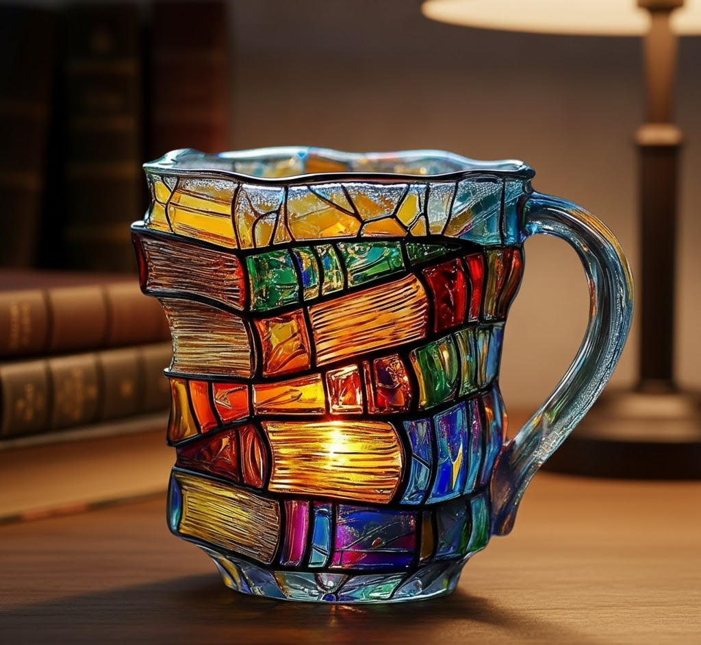 3D Book Spine Glass Coffee Mug Literary Gift