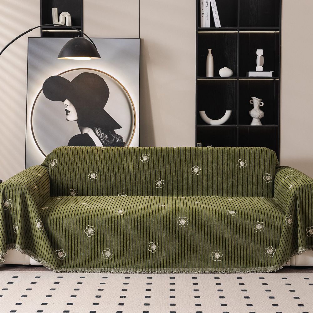 Embroidered Camellia Bloom Chenille Sofa Cover