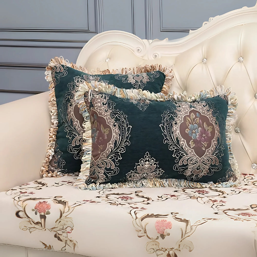 European Chenille Jacquard Cushion Cover with Floral Pattern